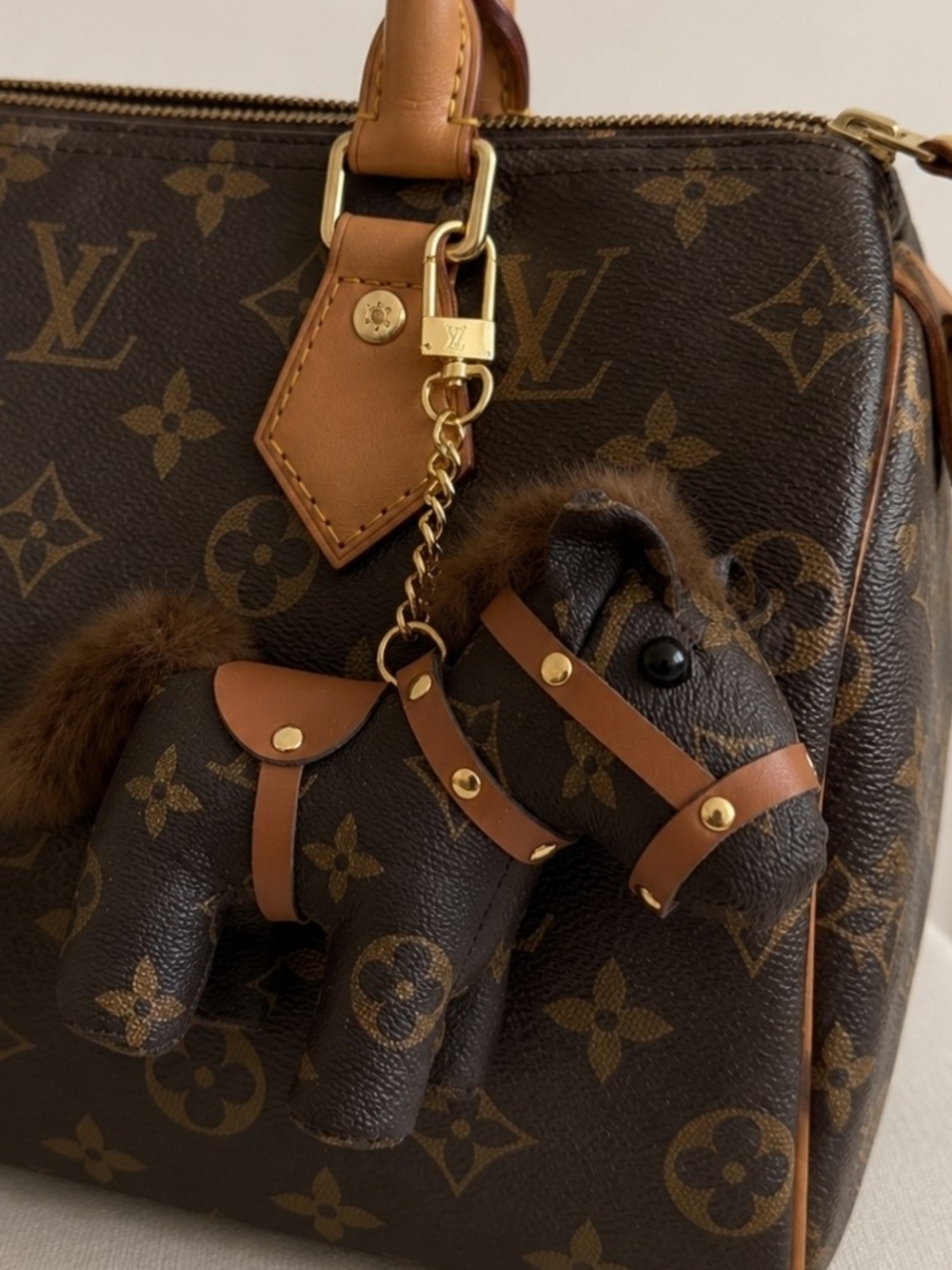 Monogram Pony Bag Charm - Brown